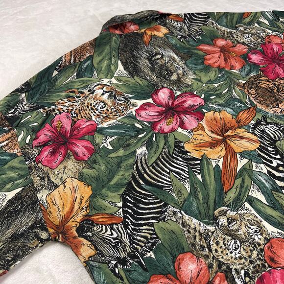Denim Republic Vintage Safari Tropical Women's Blouse Shirt Size Large AOP Zebra - Picture 3 of 7